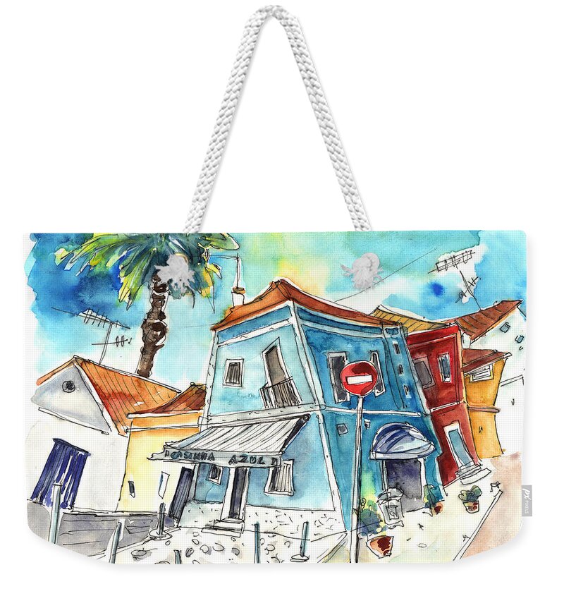 Portugal Weekender Tote Bag featuring the painting Houses in Moita in Portugal by Miki De Goodaboom