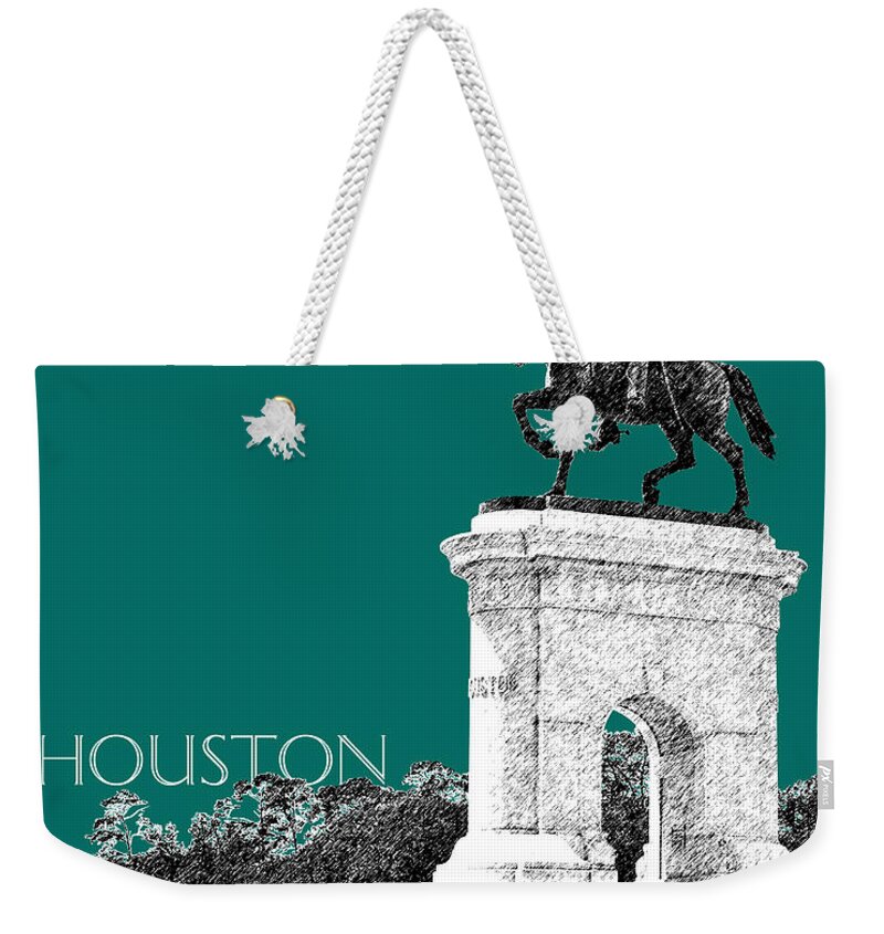 Architecture Weekender Tote Bag featuring the digital art Houston Sam Houston Monument - Sea Green by DB Artist