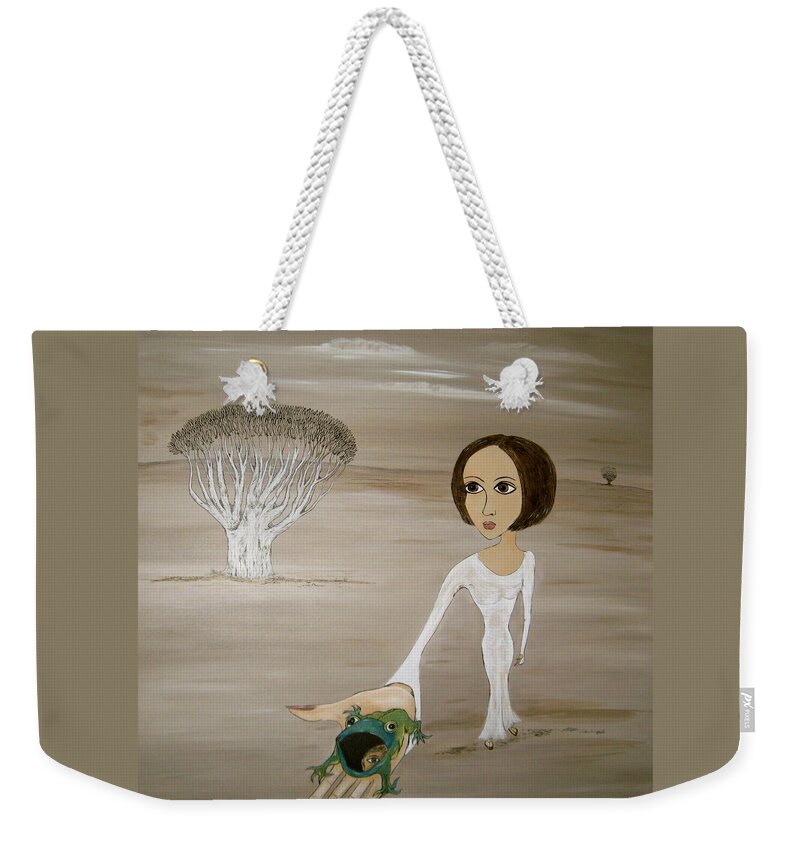 Acrylic Weekender Tote Bag featuring the painting How Many Frogs by Susan Wright