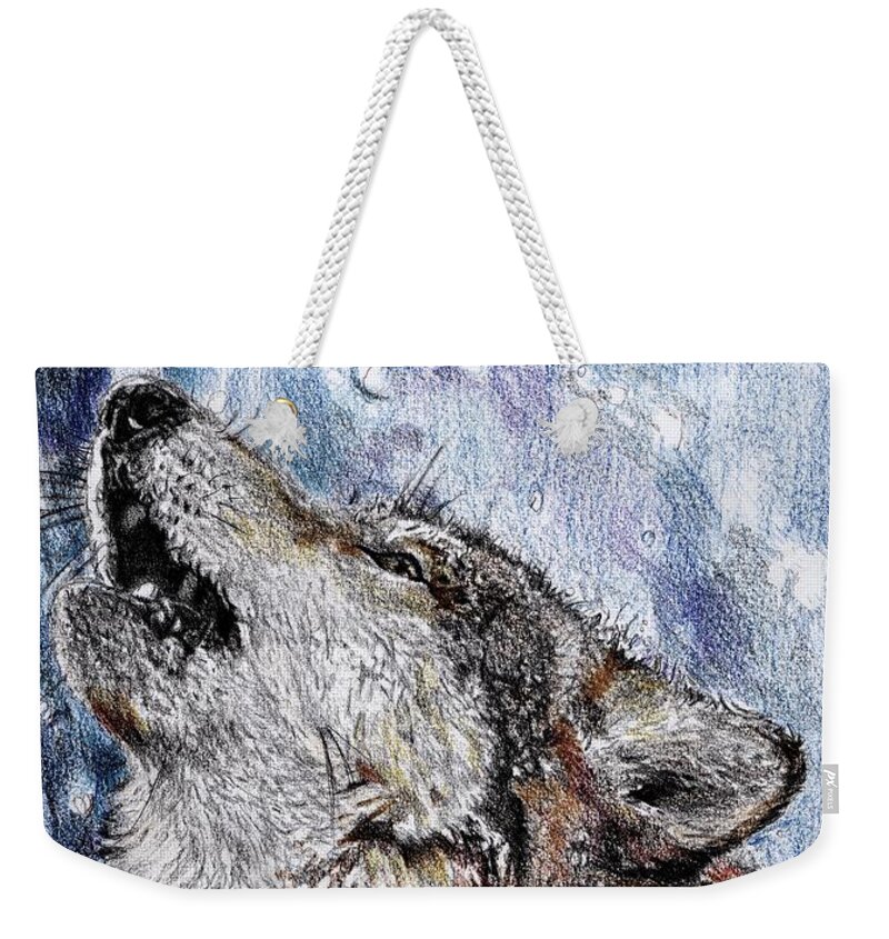 Mccombie Weekender Tote Bag featuring the drawing Howling Gray Wolf #1 by J McCombie