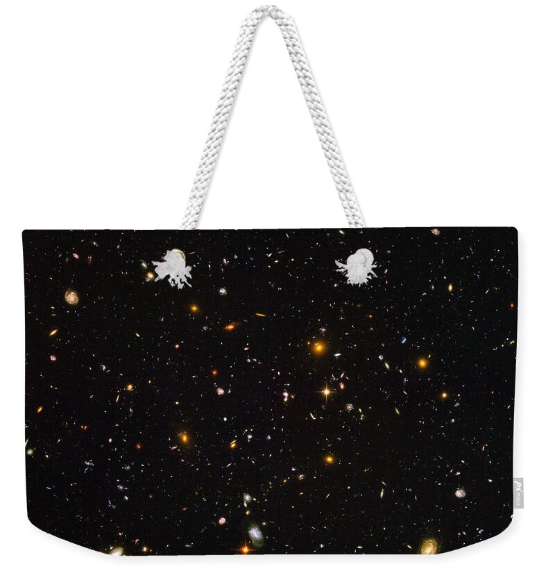 Galaxy Weekender Tote Bag featuring the photograph Hubble Ultra Deep Field Galaxies by Science Source