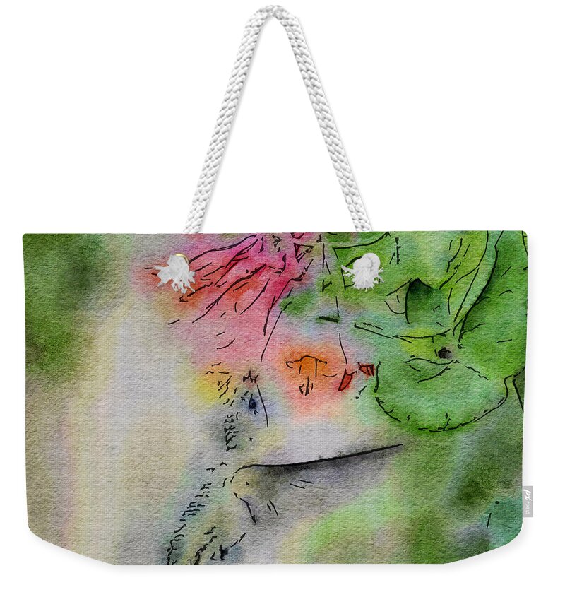 Hummingbird Weekender Tote Bag featuring the painting Hummingbird - All In by Kerri Farley