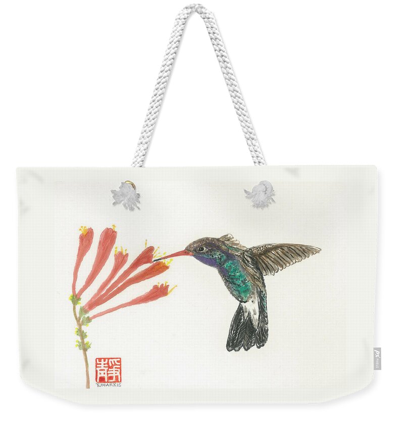 Japanese Weekender Tote Bag featuring the painting Hummingbird Flight by Terri Harris