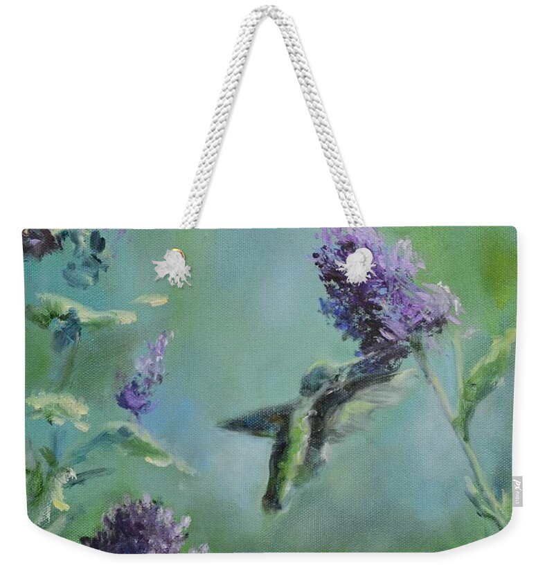 Bird Weekender Tote Bag featuring the painting Hummingbird in Flight by Donna Tuten