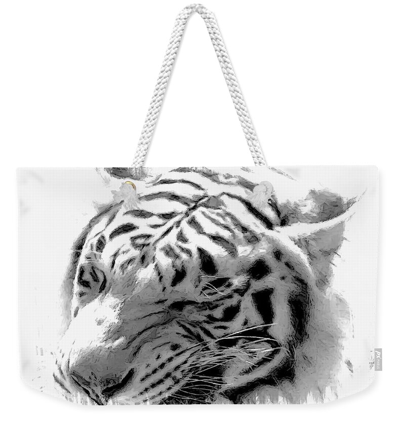 Tiger Weekender Tote Bag featuring the painting Hungry by Adam Vance