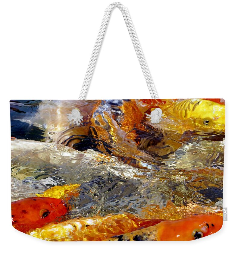 Pond Weekender Tote Bag featuring the photograph Hungry Koi by Bob Slitzan