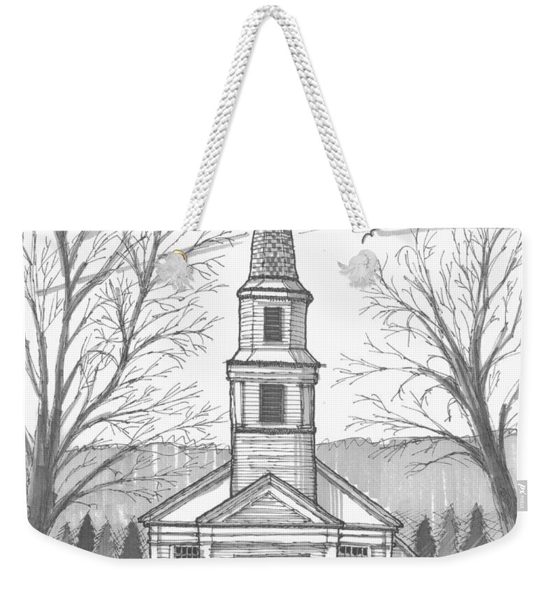 Hurley Church Weekender Tote Bag featuring the drawing Hurley Reformed Church by Richard Wambach