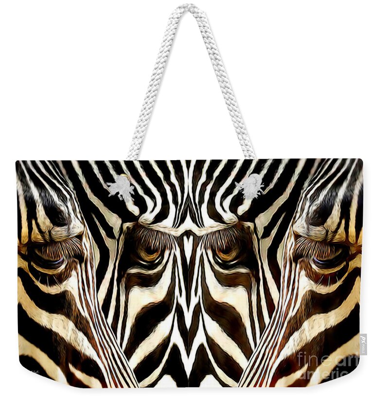 Zebra Weekender Tote Bag featuring the digital art Primal Zebra by Jennie Breeze