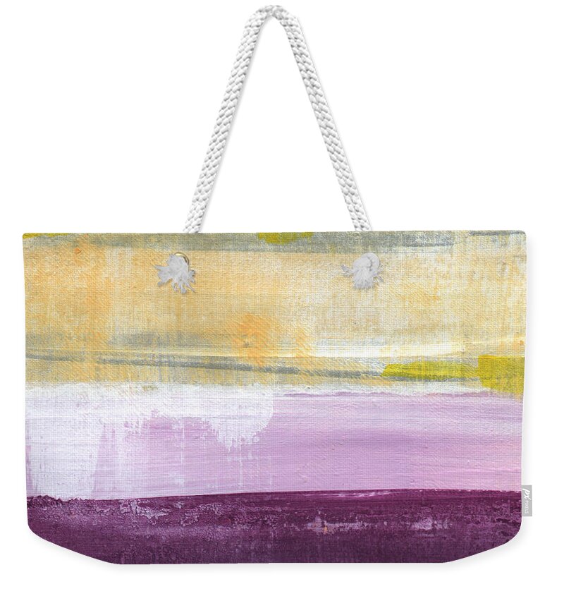 Purple And Yellow Abstract Painting Weekender Tote Bag featuring the painting Hydrangea Two - abstract painting by Linda Woods