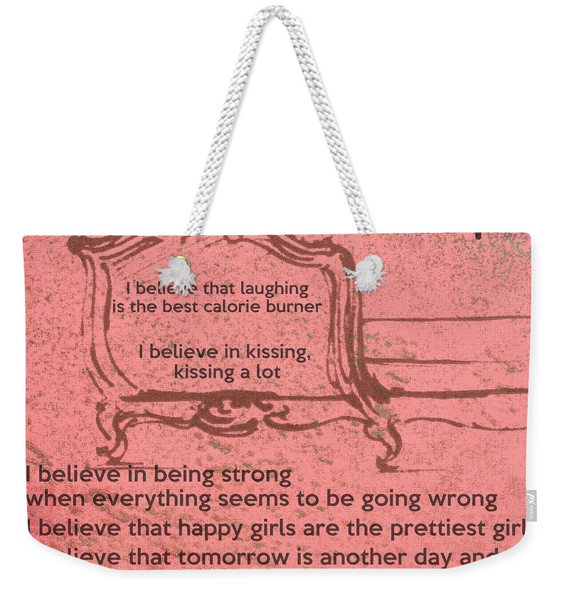 I Believe In Pink Weekender Tote Bag featuring the digital art I Believe in Pink by Georgia Clare