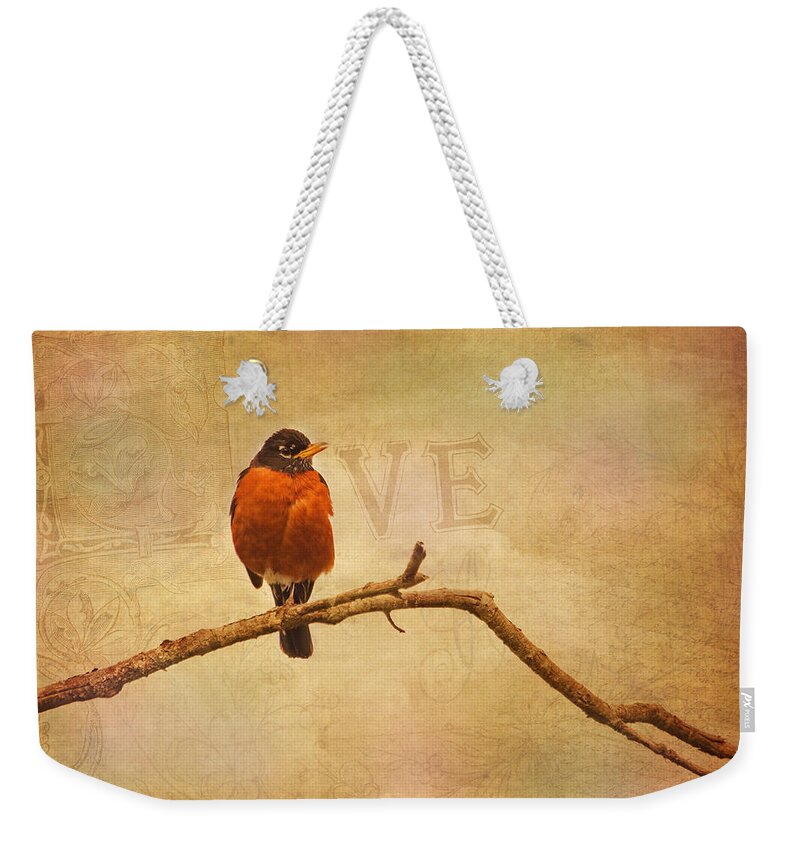 Robins Weekender Tote Bag featuring the photograph I Love Robins by Peggy Collins