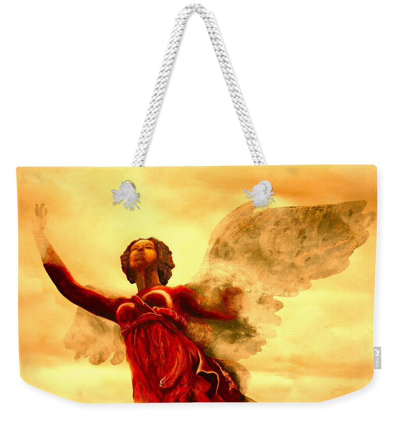 Giorgio Weekender Tote Bag featuring the painting I See my Angel coming forth by Giorgio Tuscani