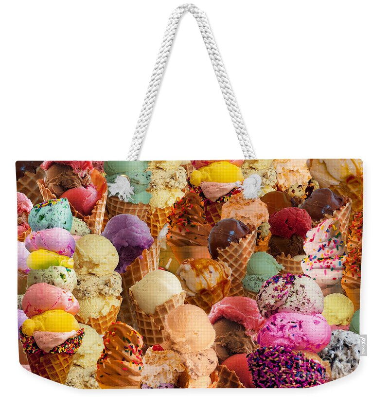 Abstract Weekender Tote Bag featuring the digital art Ice Cream Crazy by MGL Meiklejohn Graphics Licensing