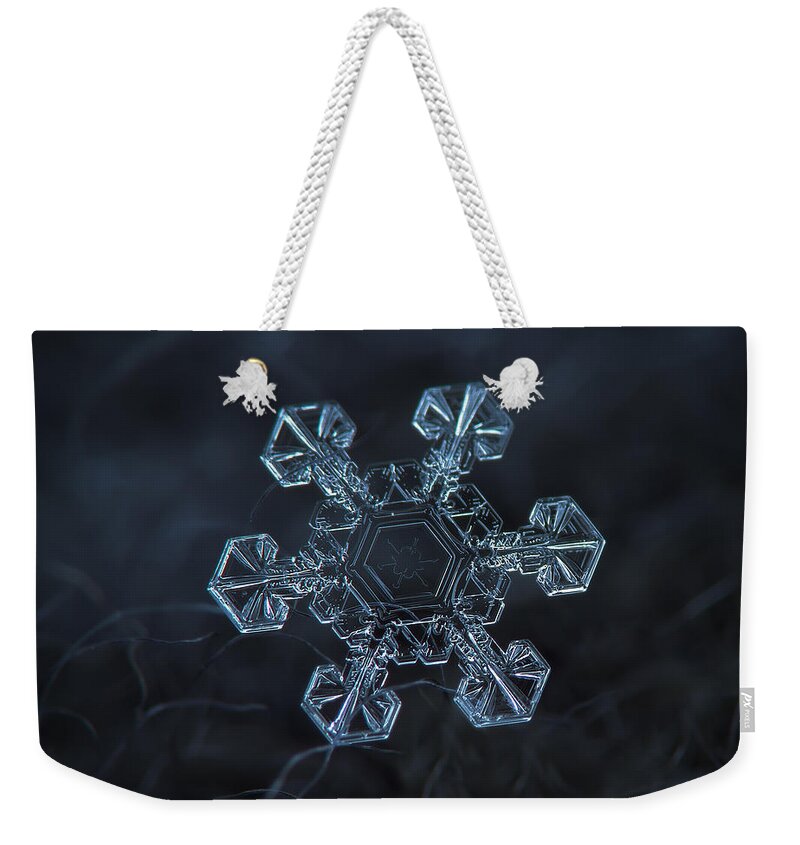 Snowflake Weekender Tote Bag featuring the photograph Snowflake photo - Ice crown by Alexey Kljatov
