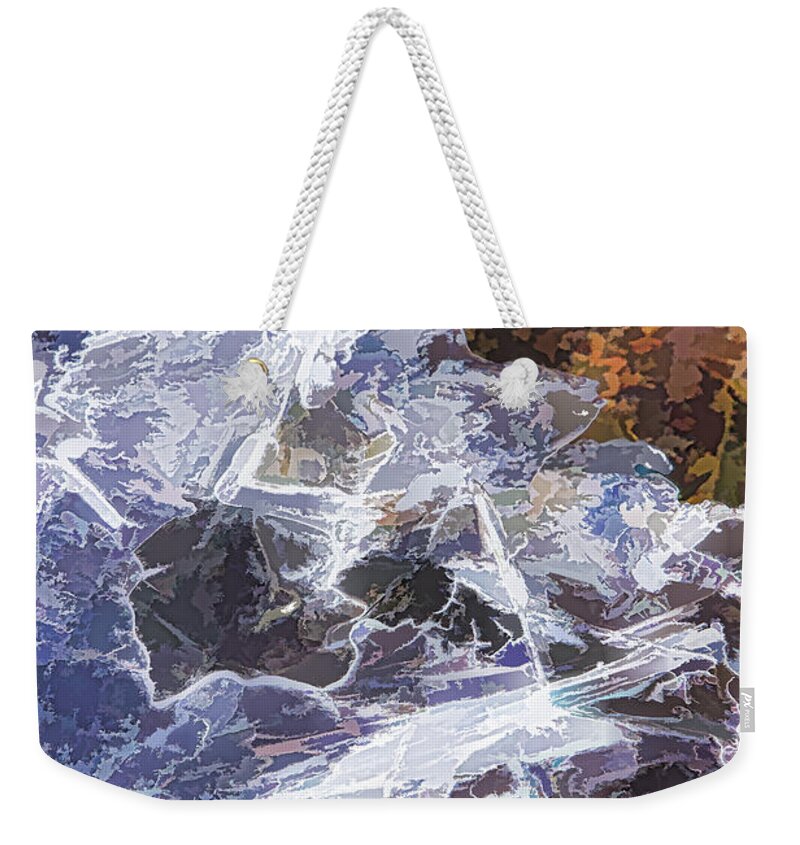 Stream Weekender Tote Bag featuring the photograph Ice Water by Jerry Nettik
