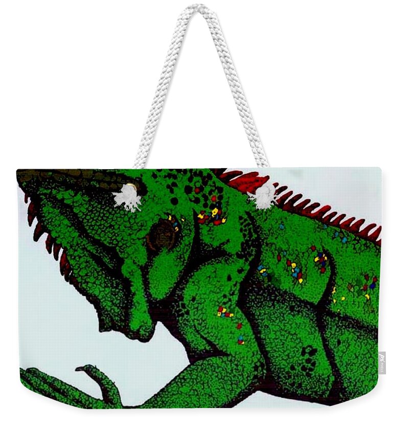 Iguana Weekender Tote Bag featuring the mixed media Iguana by Anthony Seeker