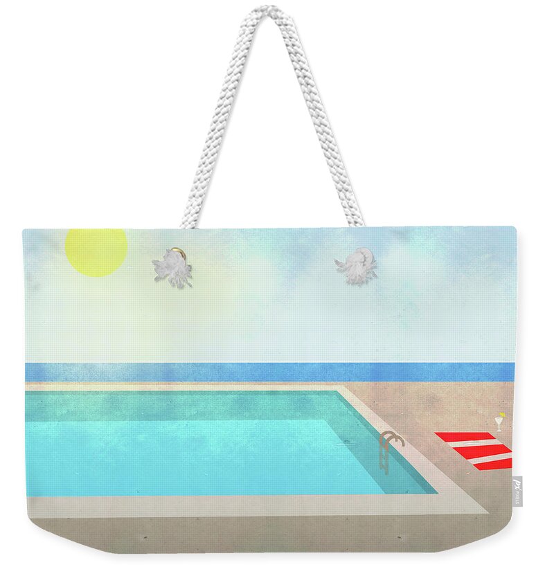 Swimming Pool Weekender Tote Bag featuring the digital art Illustration Of Swimming Pool On Sunny by Malte Mueller