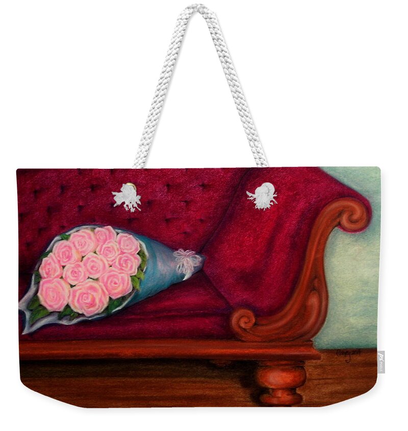 Sofa Weekender Tote Bag featuring the drawing I'm Not Renoir by Catherine Howley