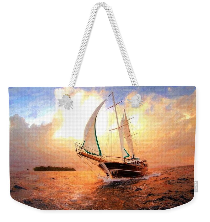 Full Sail Weekender Tote Bag featuring the digital art In Full sail - oil painting edition by Lilia D