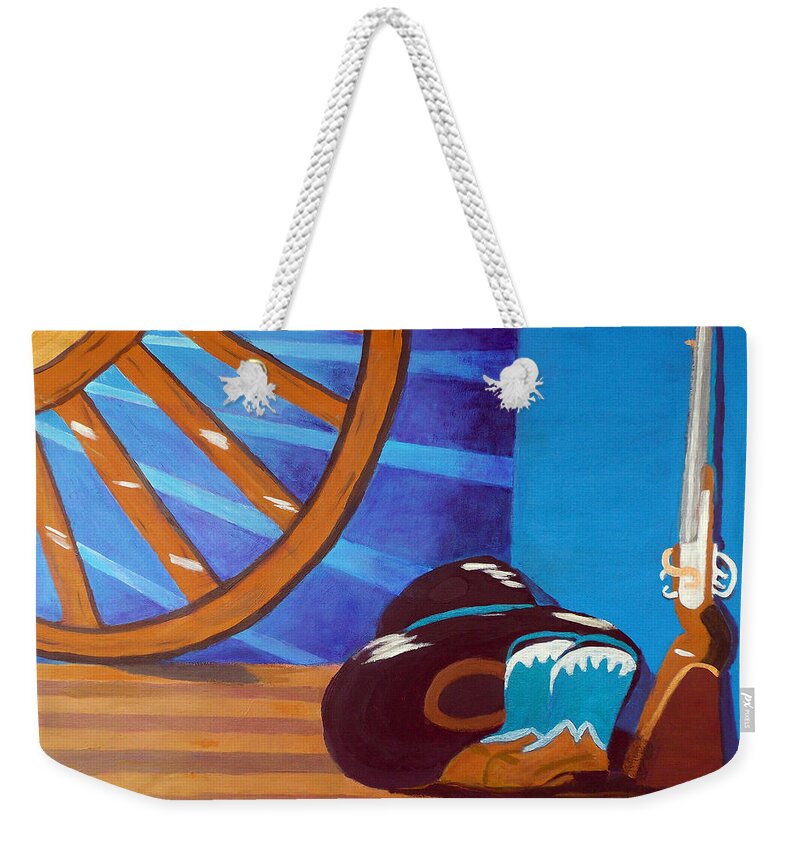Still Life Weekender Tote Bag featuring the painting In Memory of Cowboys by Margaret Harmon