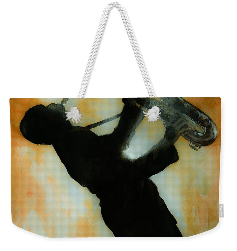 Saxophone Weekender Tote Bag featuring the painting In shadow... by Laur Iduc