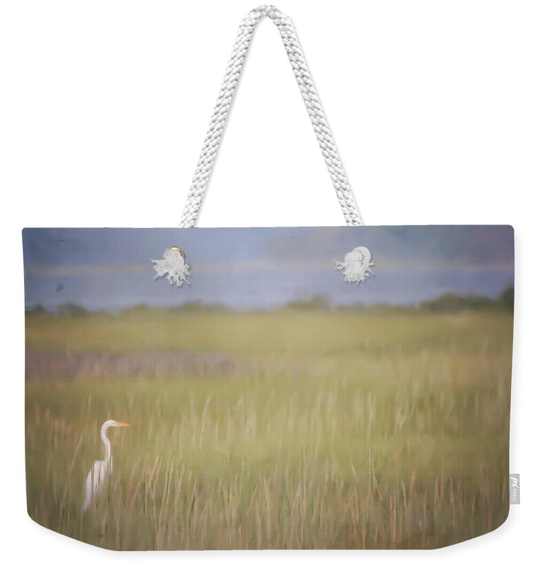 Egret Weekender Tote Bag featuring the photograph In The Marsh by Kerri Farley