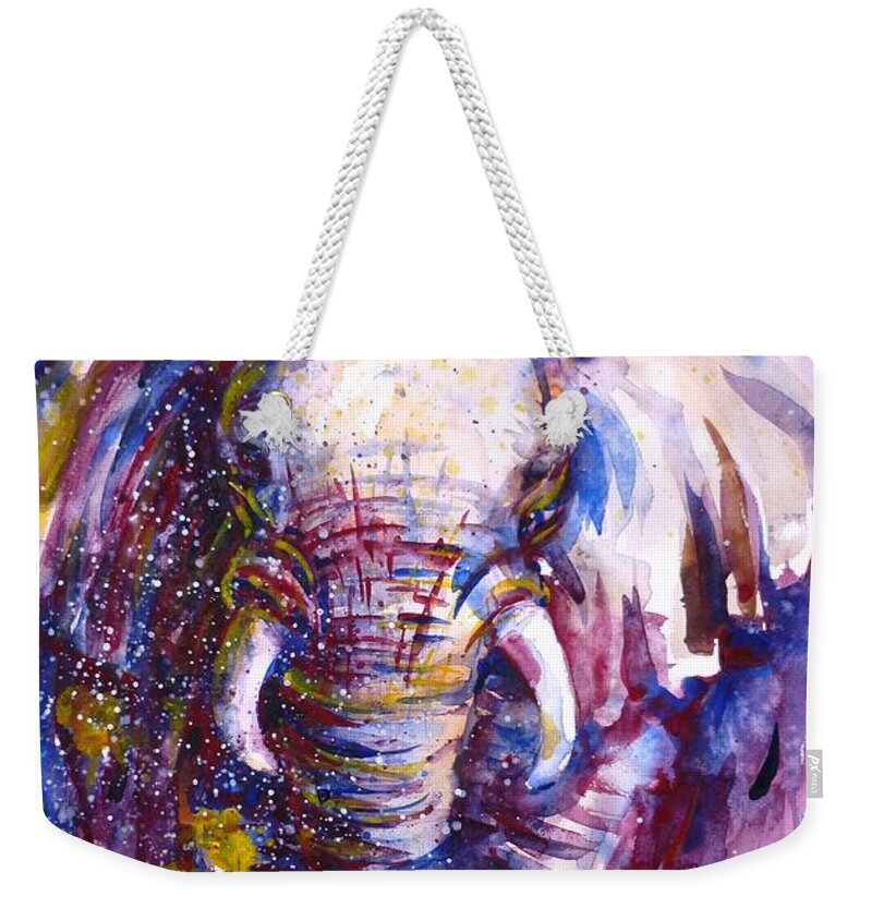 Elephant Weekender Tote Bag featuring the painting In Thoughts by Zaira Dzhaubaeva