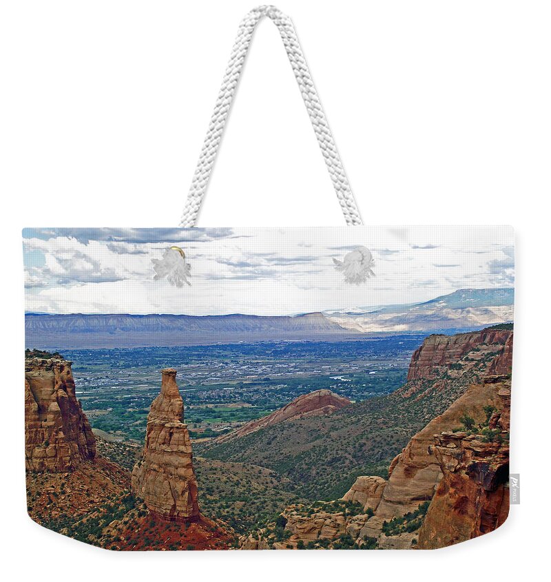 Independence Monument In Colorado National Monument Near Grand Junction-colorado Weekender Tote Bag featuring the photograph Independence Monument in Colorado National Monument near Grand Junction-Colorado by Ruth Hager