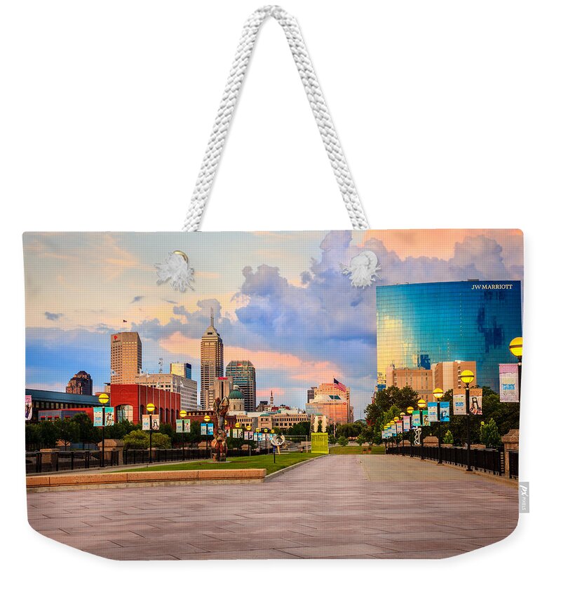 America Weekender Tote Bag featuring the photograph Indianapolis skyline by Alexey Stiop