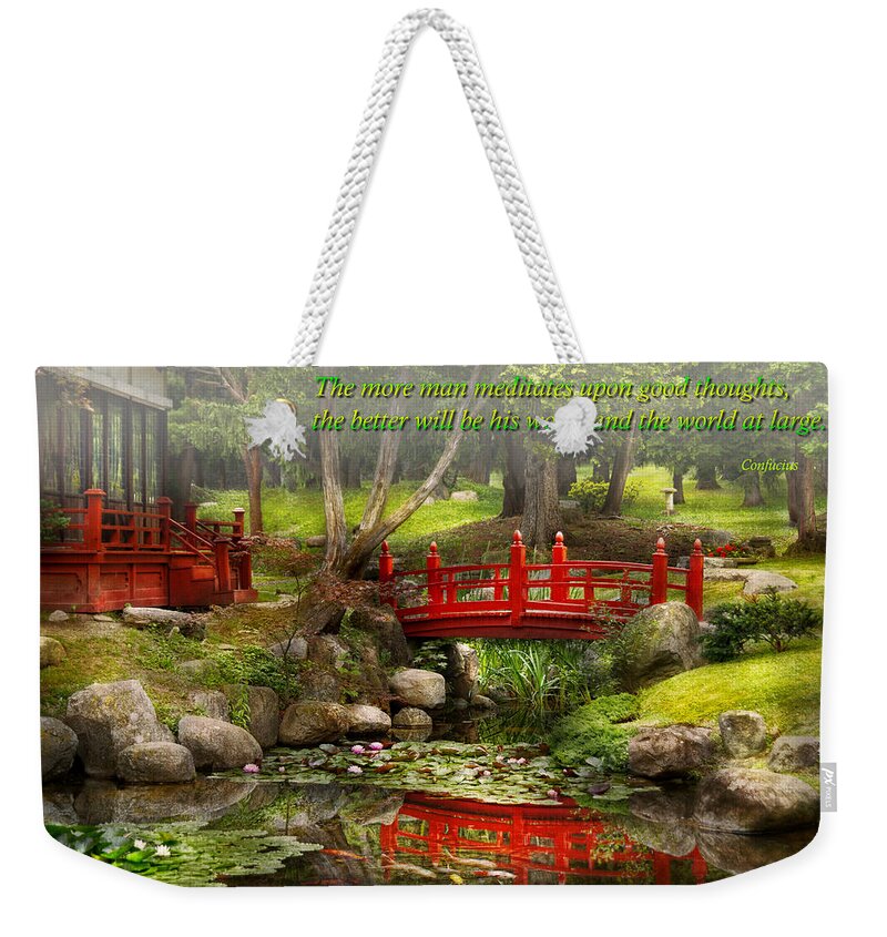 Teahouse Weekender Tote Bag featuring the photograph Inspiration - Japanese Garden - Meditation by Mike Savad