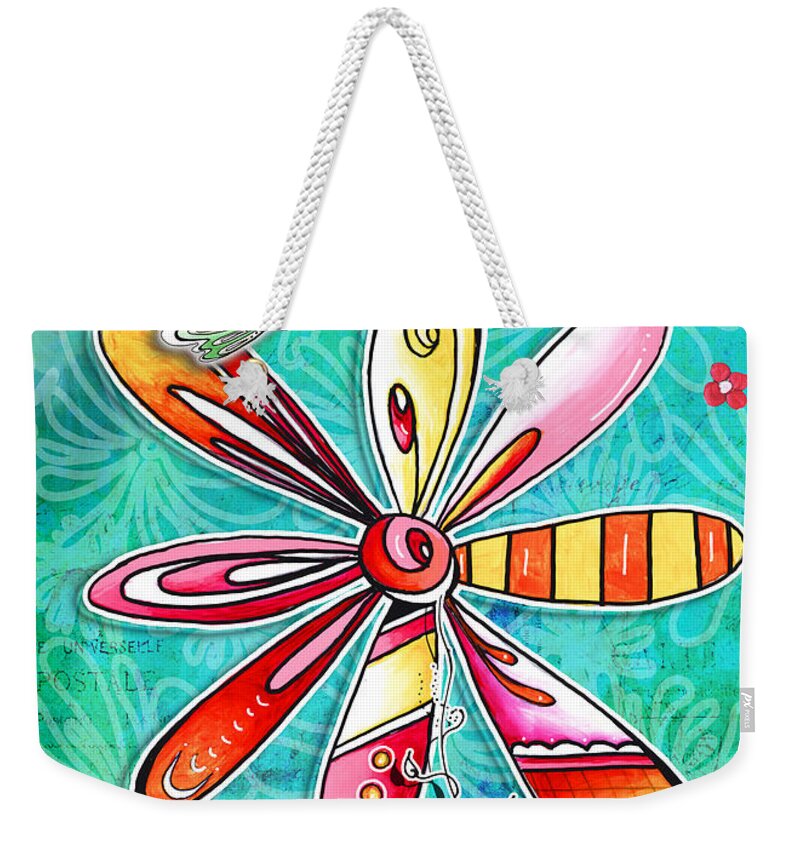 Flowers Weekender Tote Bag featuring the painting Inspirational Floral Art Quote Butterfly Painting Live with Love Quote by Megan Duncanson by Megan Aroon