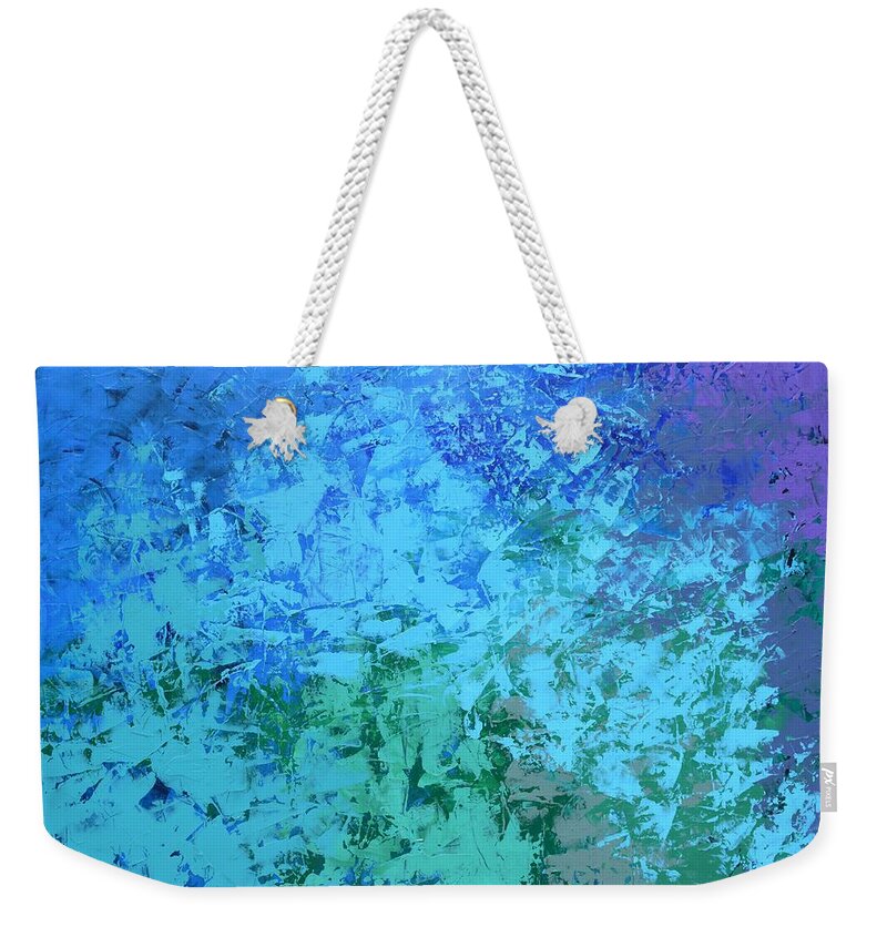 Abstract Weekender Tote Bag featuring the painting Into the Deep Blue Sea by Linda Bailey