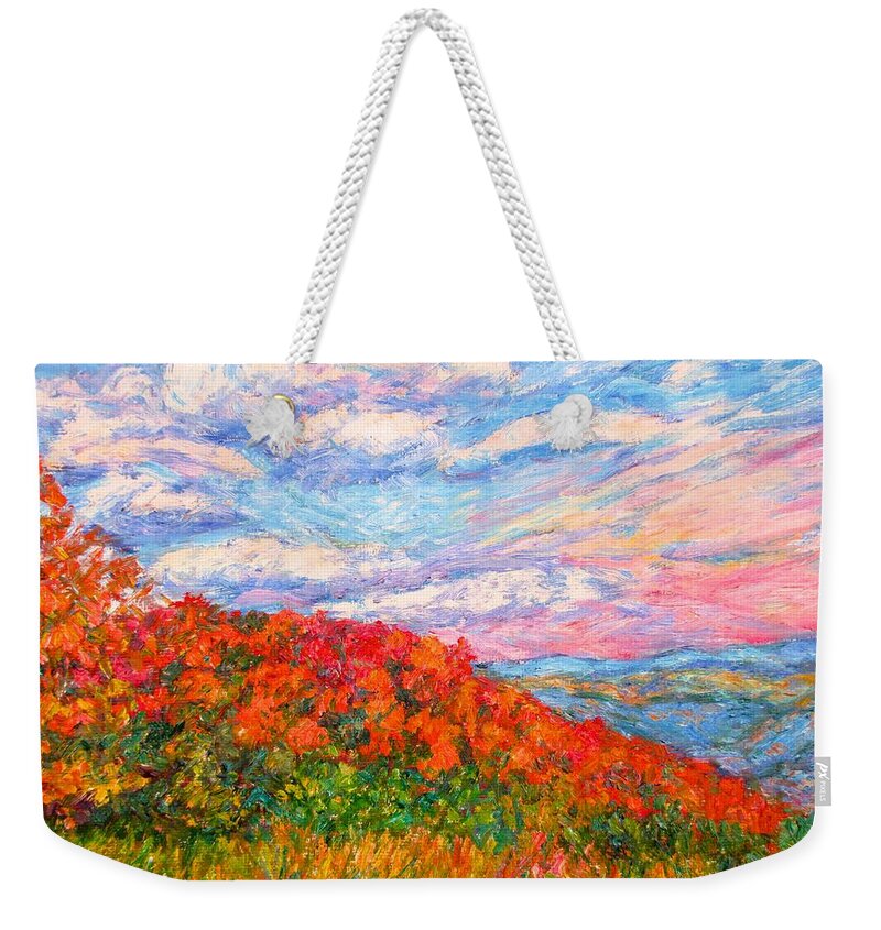 Blue Ridge Mountains Weekender Tote Bag featuring the painting Into the Gorge by Kendall Kessler