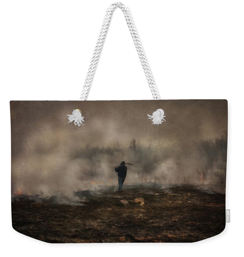 Fire Weekender Tote Bag featuring the photograph Into The Thick Of It by Sue Capuano