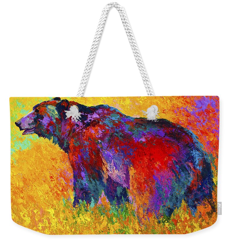 Bear Weekender Tote Bag featuring the painting Into The Wind by Marion Rose