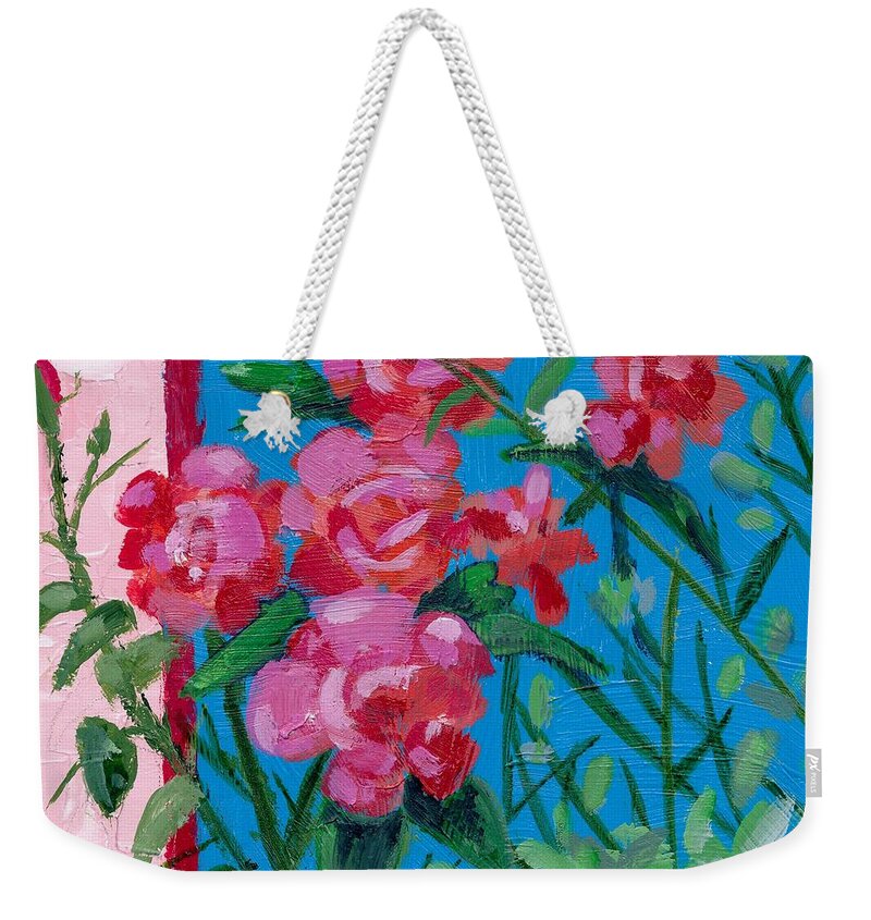 Flowers Weekender Tote Bag featuring the painting Ioannina Garden by Adele Bower