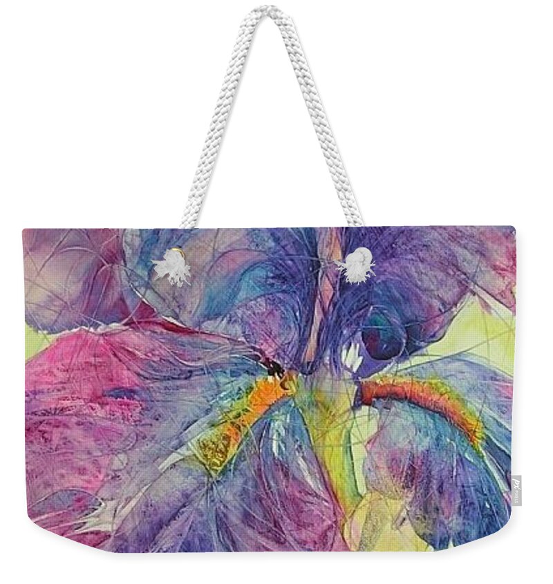 Iris Weekender Tote Bag featuring the painting Iris Cracked Up by Annika Farmer