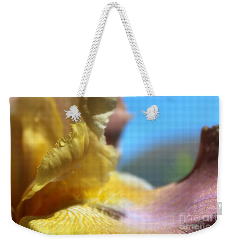 Macro Weekender Tote Bag featuring the photograph Iris Landscape by Stacey Zimmerman
