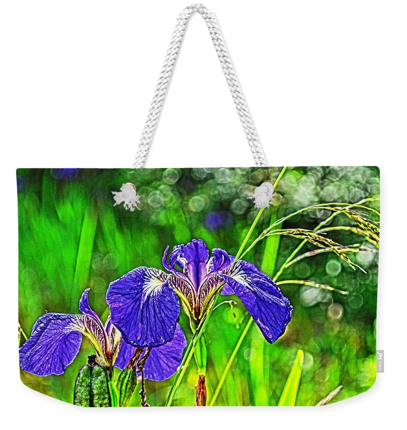 Iris Weekender Tote Bag featuring the photograph Irises by Cathy Mahnke