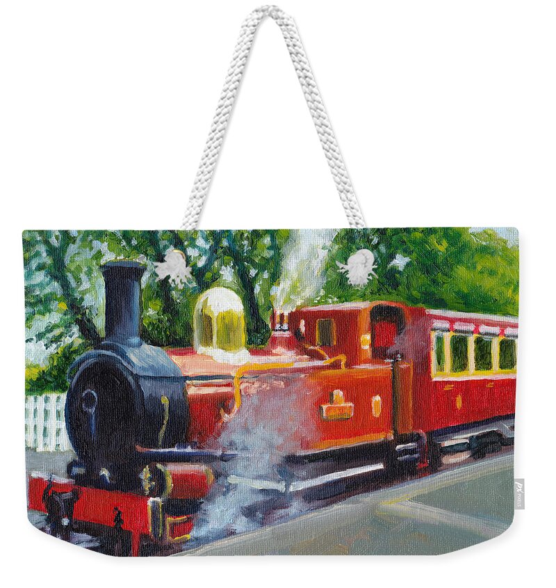 Steam Weekender Tote Bag featuring the painting Isle of Man Steam Locomotive by Dai Wynn