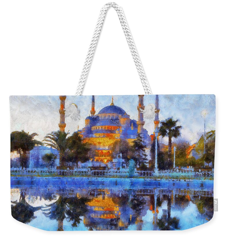 Istanbul Blue Mosque Weekender Tote Bag featuring the painting Istanbul Blue Mosque by Lilia S