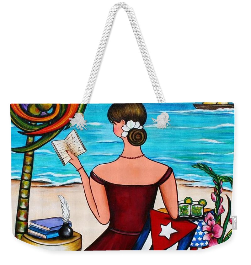 Cuba Weekender Tote Bag featuring the painting It's My Turn by Annie Maxwell