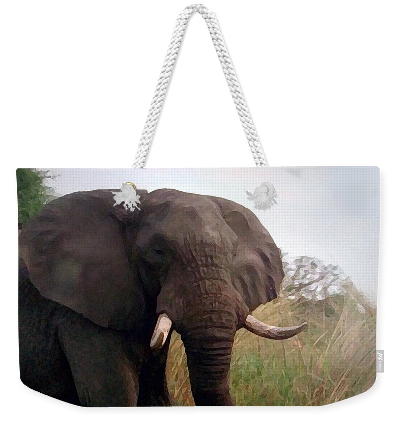 Africa Weekender Tote Bag featuring the painting Ivory King by George Pedro