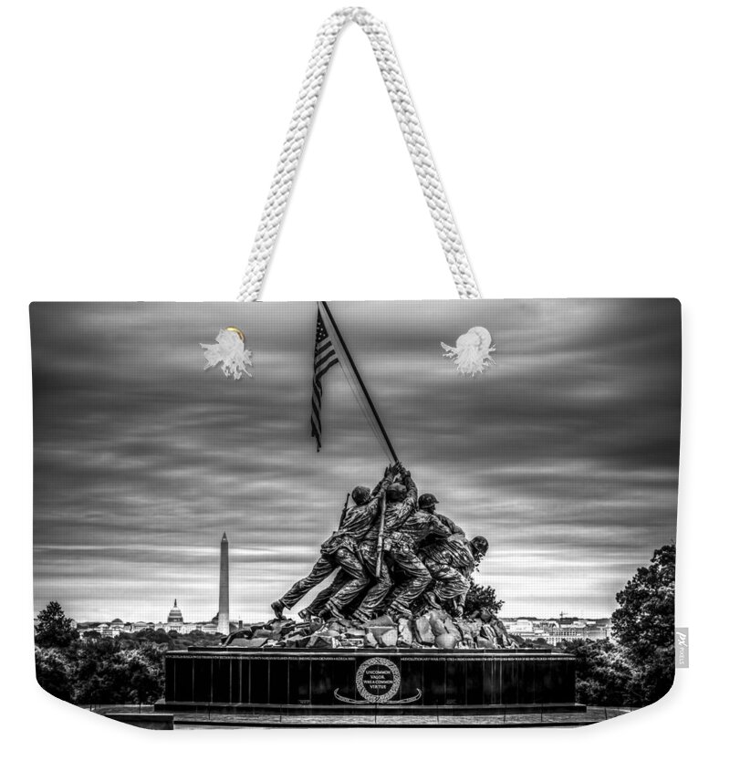 Iwo Jima Monument Weekender Tote Bag featuring the photograph Iwo Jima Monument Black and White by David Morefield