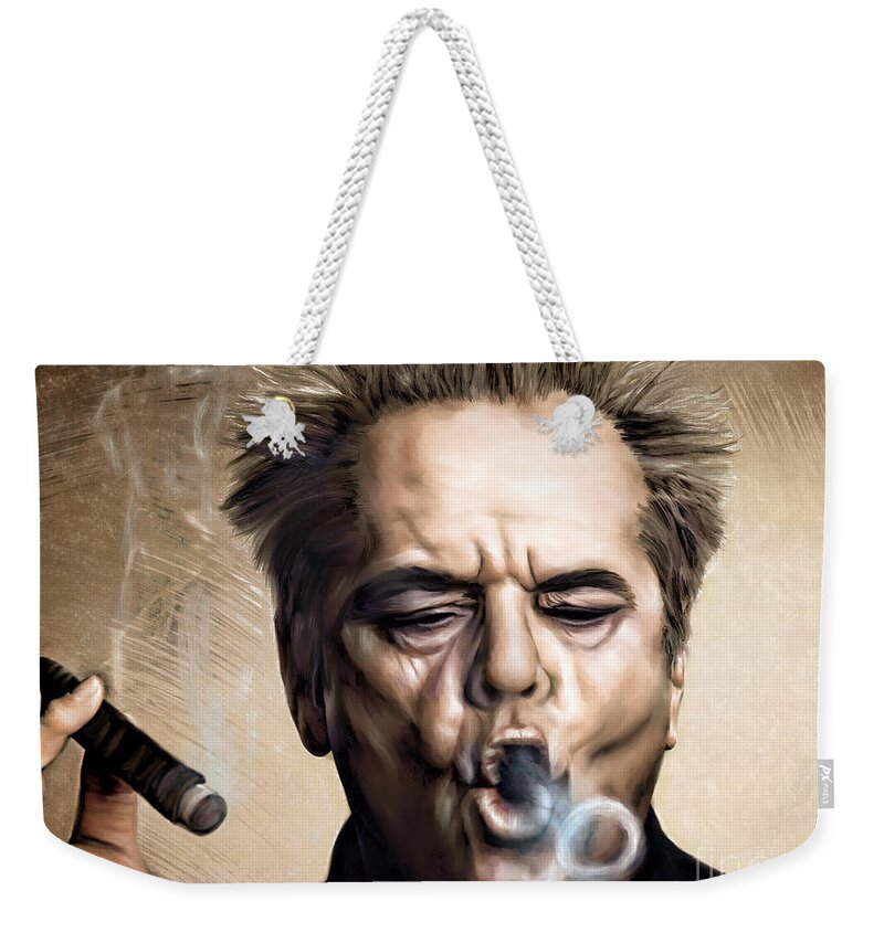 Actor Weekender Tote Bag featuring the painting Jack Nicholson by Andrzej Szczerski