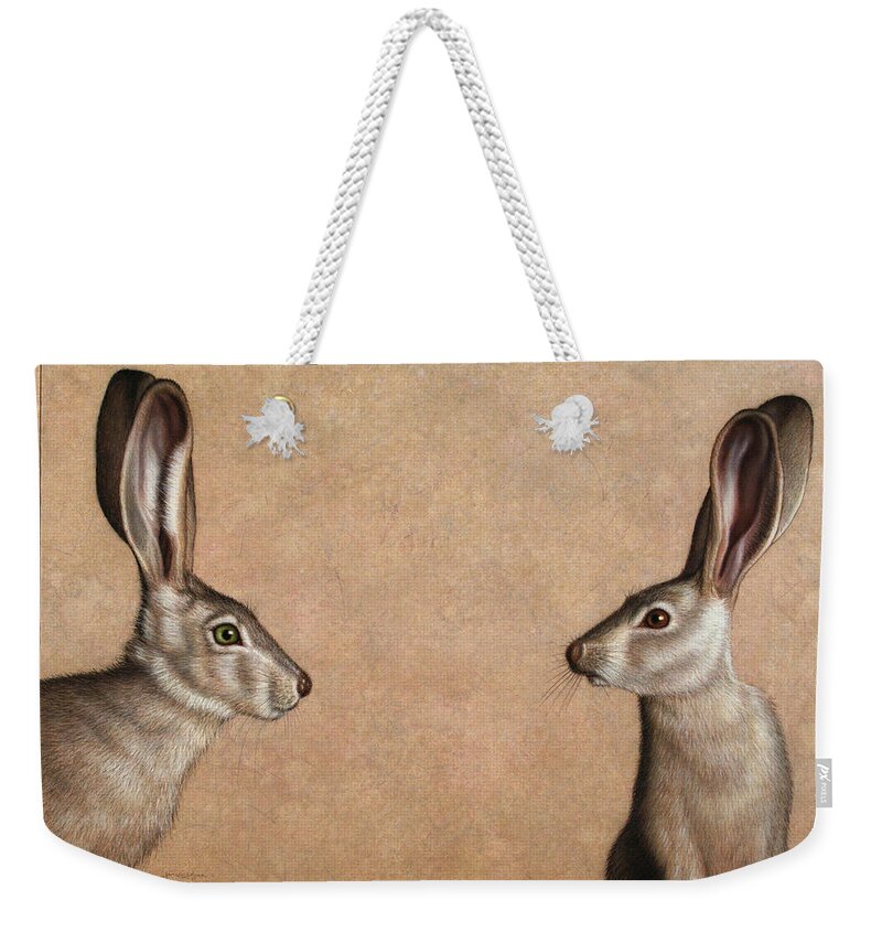 Jackrabbit Weekender Tote Bag featuring the painting Jackrabbits by James W Johnson