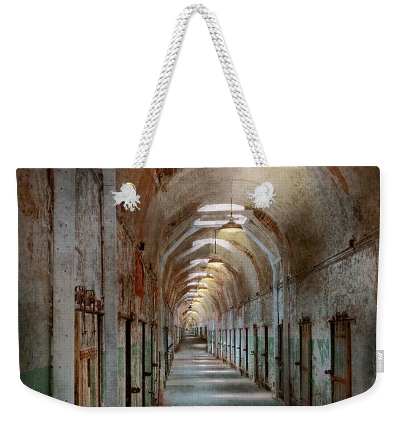 Jail Weekender Tote Bag featuring the photograph Jail - Eastern State Penitentiary - Endless torment by Mike Savad