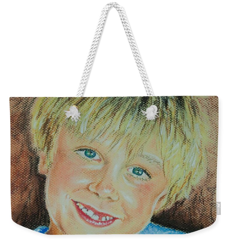 Boy Weekender Tote Bag featuring the pastel Jake by Katharina Bruenen