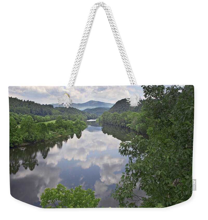 Feb0514 Weekender Tote Bag featuring the photograph James River Blue Ridge Parkway Virginia by Tim Fitzharris