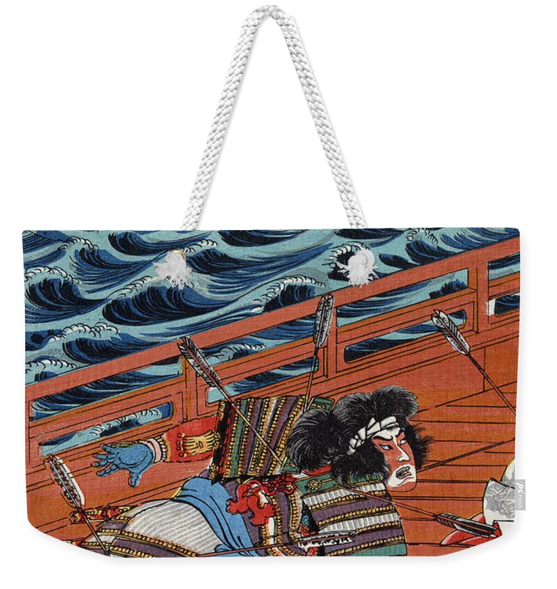 1185 Weekender Tote Bag featuring the drawing Japan Genpei Wars, 1185 by Utagawa Kuniyoshi